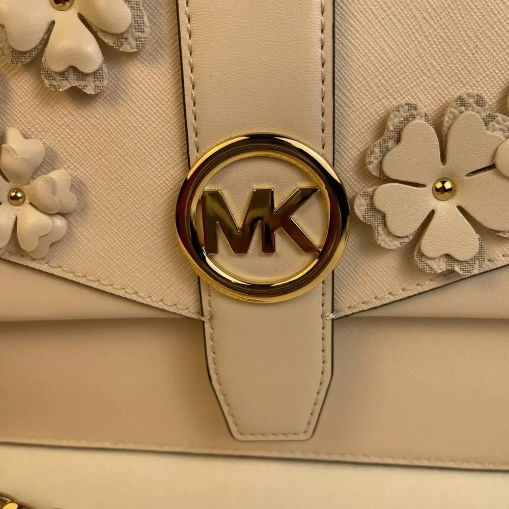Michael Kors Greenwich Small Floral Applique Flap Crossbody Cream NWT $458